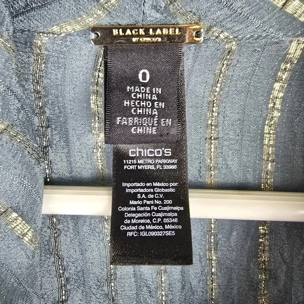 Chico's Black Label Silk Blend Metallic Blouse Blueish Grey Color Chico's Size 0 - Picture 11 of 13